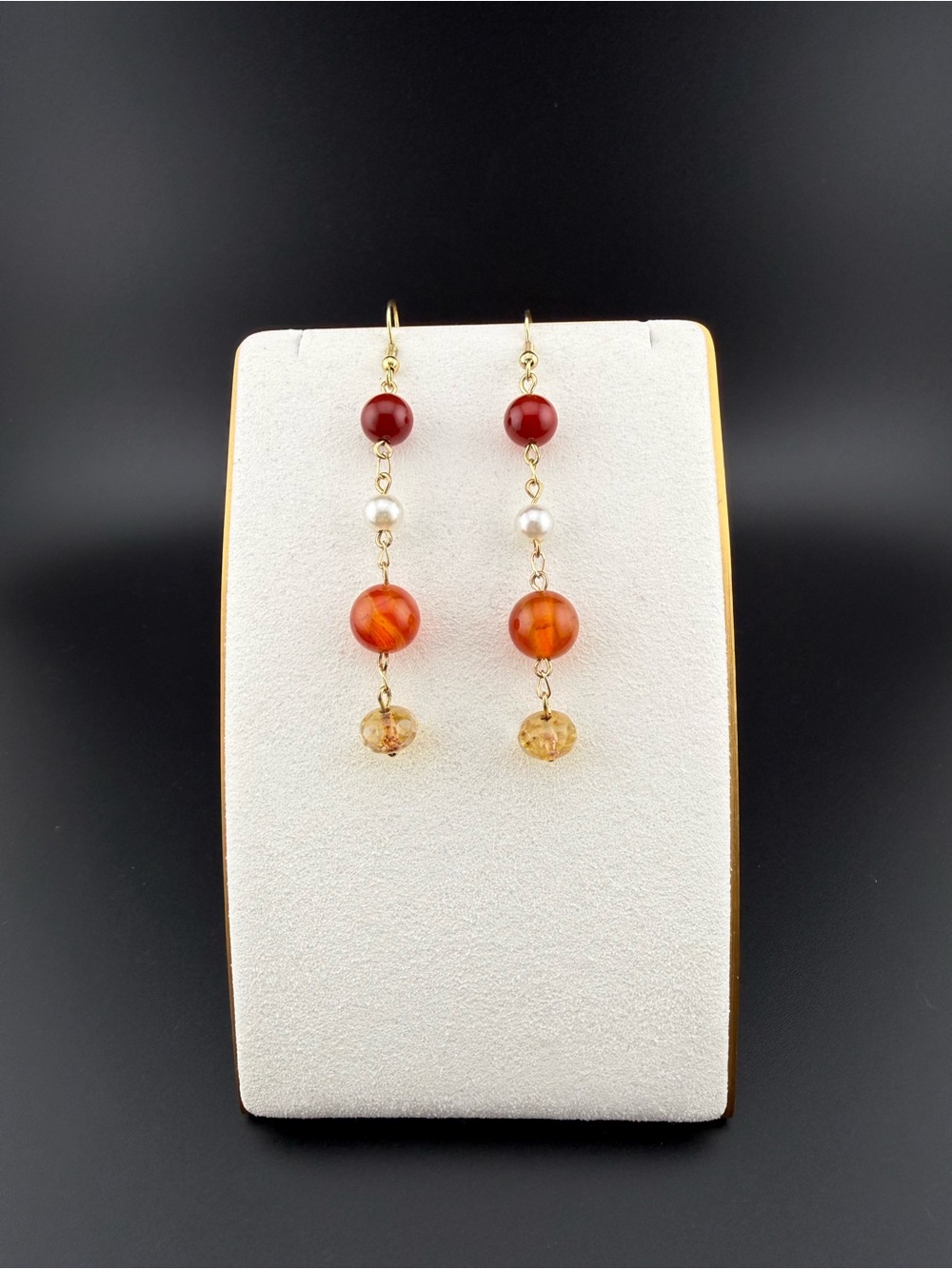 Delicate Red and Amber Bead Drop Earrings - Women Jewelry